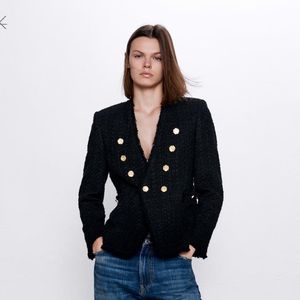 ZARA Black Tweed Gold Button Jacket